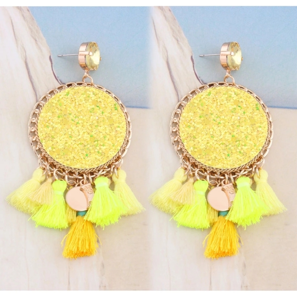 Yellow Boho Fringed Tassel Earrings